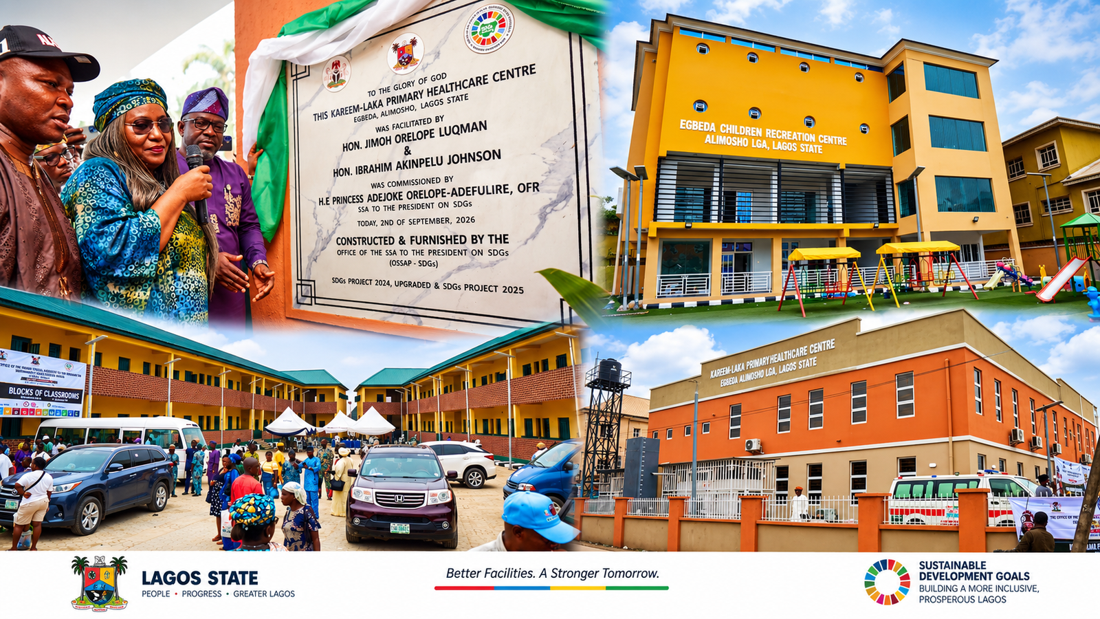 OSSAP-SDGs Commissions 50-Bed Healthcare Centre, Recreational Facility, 36 Classrooms Blocks in Lagos
